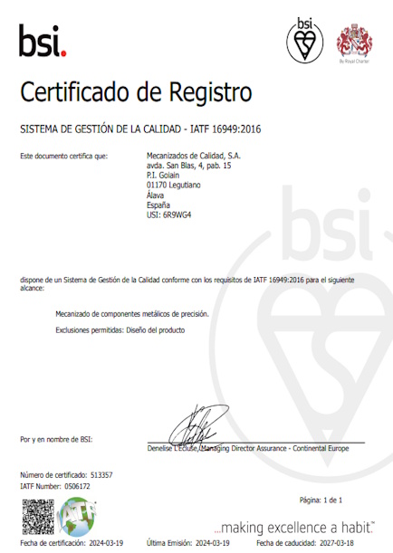 certificado sistema gestion de la calidad
